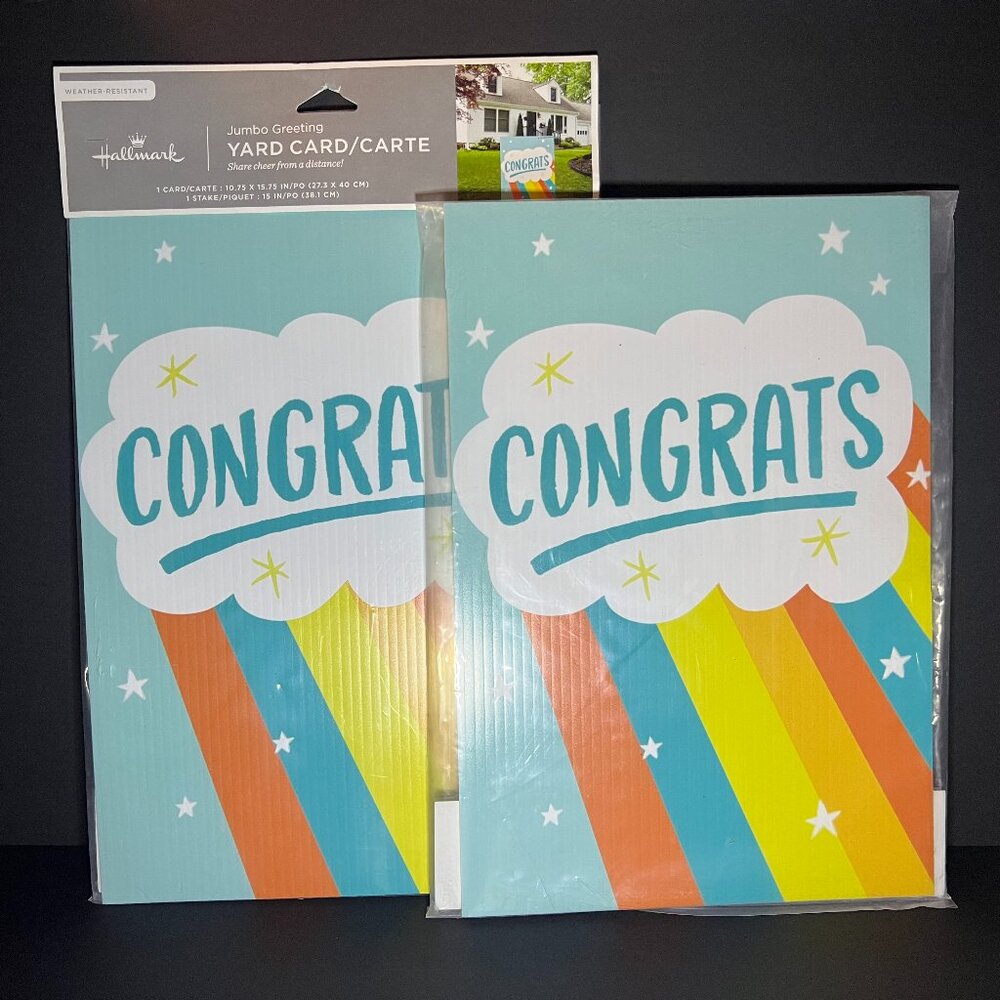 Hallmark Lot of 2 Jumbo Greeting Congrats Weather Resistant Yard Sign Card Stake